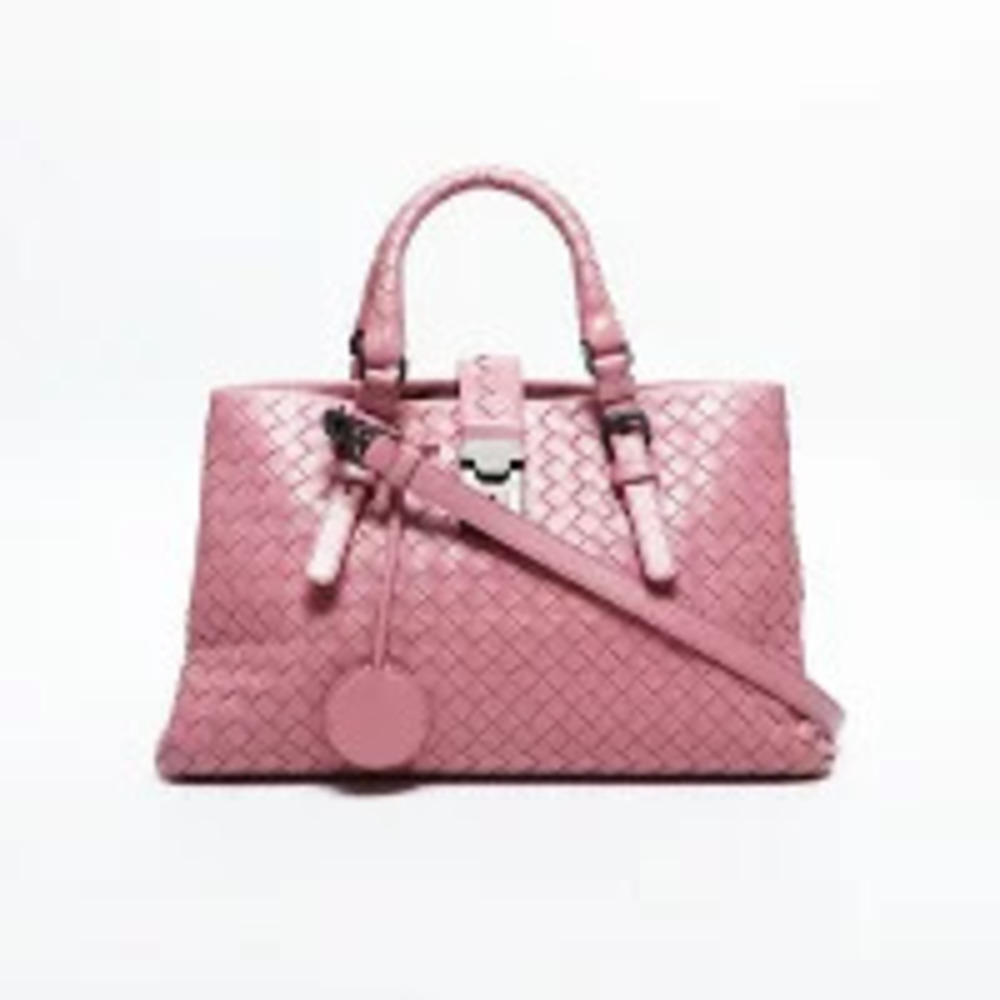 Bottega Veneta Intrecciato Roma Nappa Leather Shoulder Bag Pink